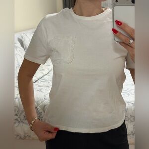 Zara White Short Sleeve Tee with Pocket Detail